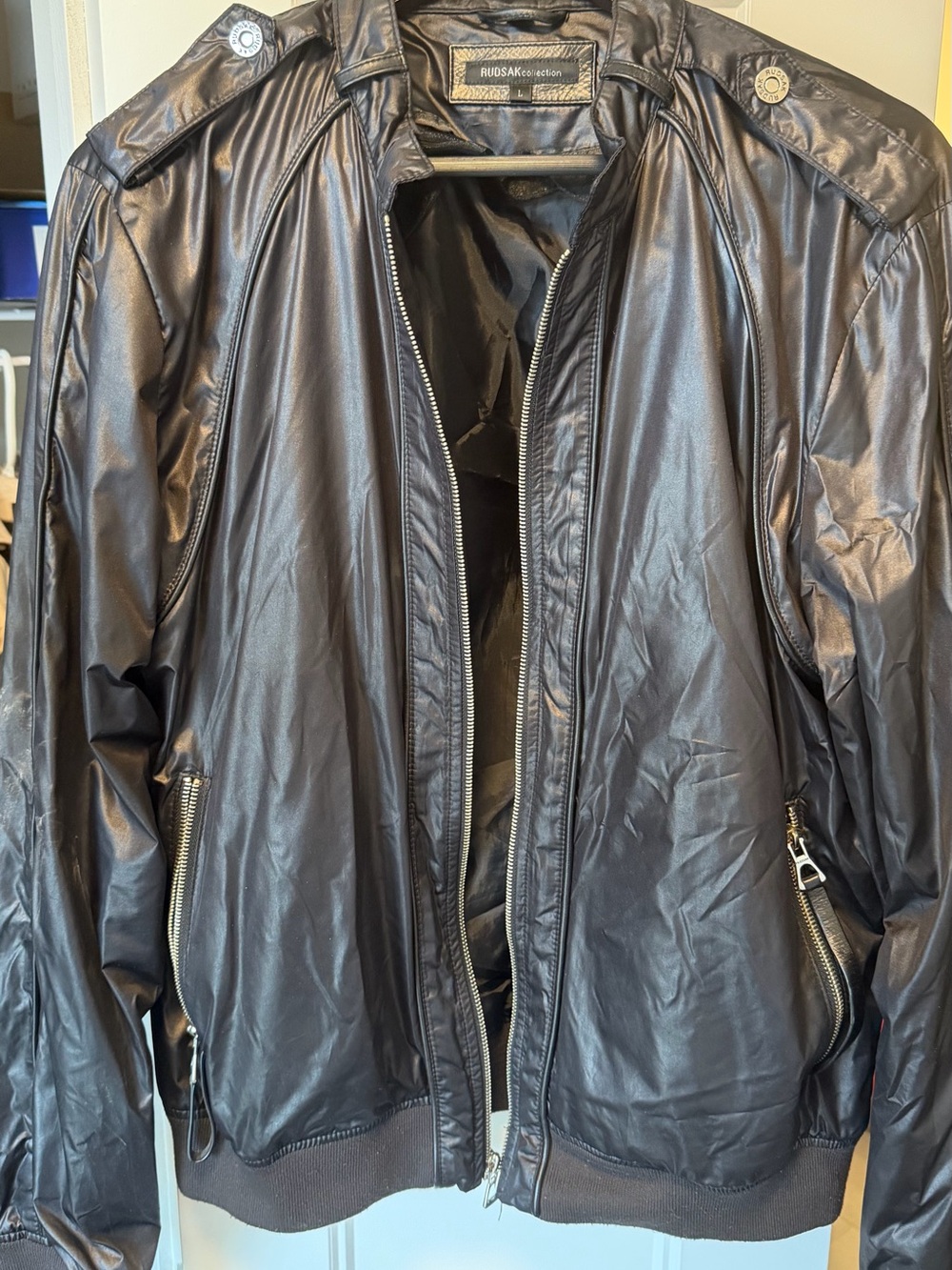 RUDSAK Men's Black Shiny Bomber Jacket